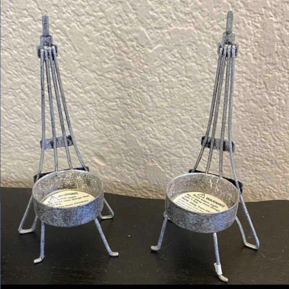 Two Cute Small Eiffel Tower Candle Holders. Approximately 6" tall. Very Cute!